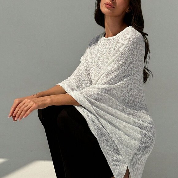 Casual Women's Elegant And Slim-Fit Asymmetrical Hem Plain Cape-Style Top - Picture 7 of 8